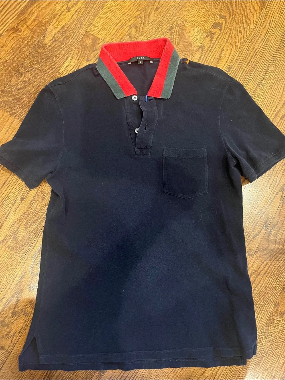 Gucci Navy Polo with Red and Green Contrast Collar S vtg